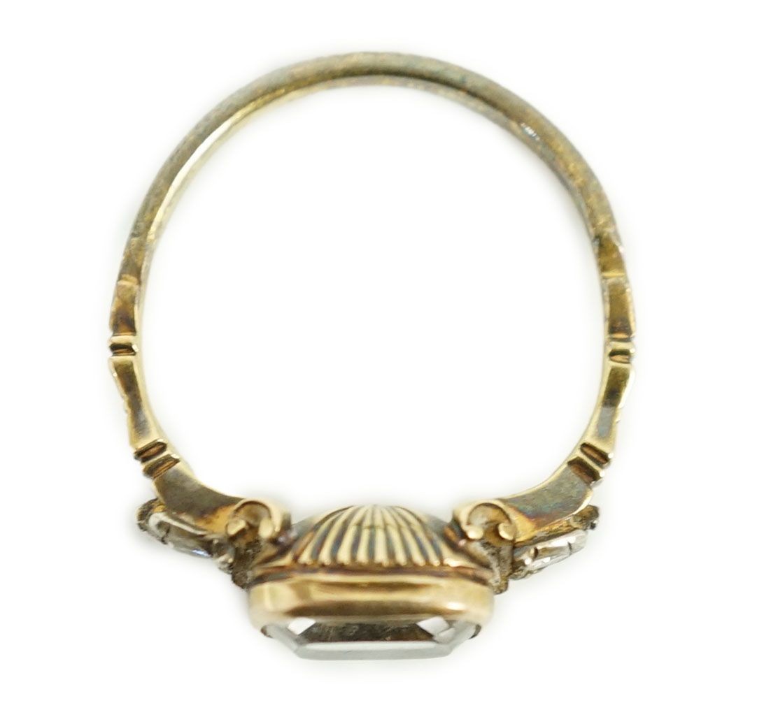 An 18th century gold and rock crystal and diamond set mourning ring